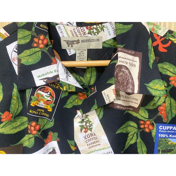 Coffee Hawaiian Shirt Button Down Unisex Mokulele Farms Large Cotton Limited Ed - Picture 2 of 11